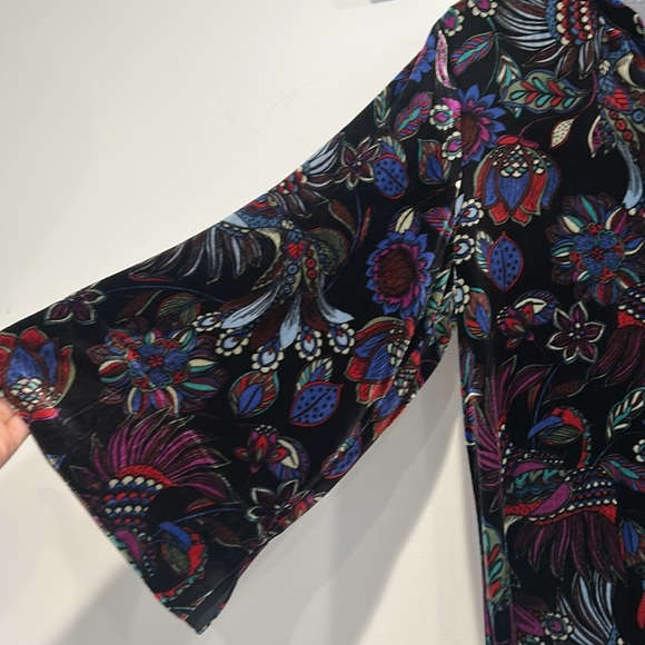 Johnny Was velvet tie Front Kimono dress avya Black Floral Mini Dress small silk - Picture 1 of 9